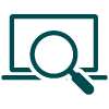 Icon of magnifying glass and laptop.