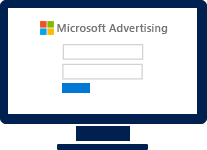 lllustration of monitor screen showing Microsoft Advertising login page. 