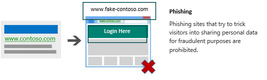 Illustration showing an ad leading to a landing page requesting personal data for fradulent purposes.