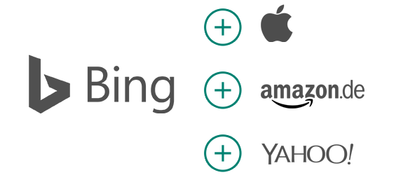 Darstellung von Firmenlogos, die Partnerschaften zwischen Bing und Unternehmen wie Apple, Amazon und Yahoo zeigen.