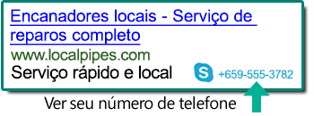 Captura de tela de Extensões de Local exibidas em um anúncio de busca.