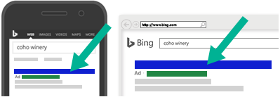 Illustration showing title links in mobile and desktop search ads.