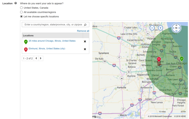 Screenshot of the Excluded locations field